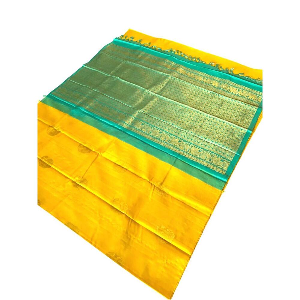 Haldi Ceremony Saree Kanchipuram Silk Saree for Women Wedding Sari Kanjeevaram